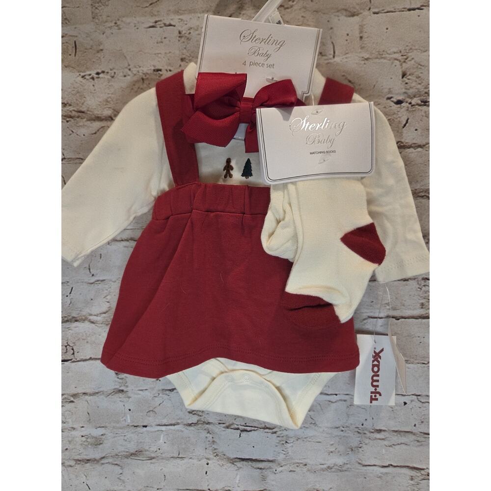 Sterling Baby Christmas Dress 4 Piece Set Size Newborn Maroon Holiday Dress NWT